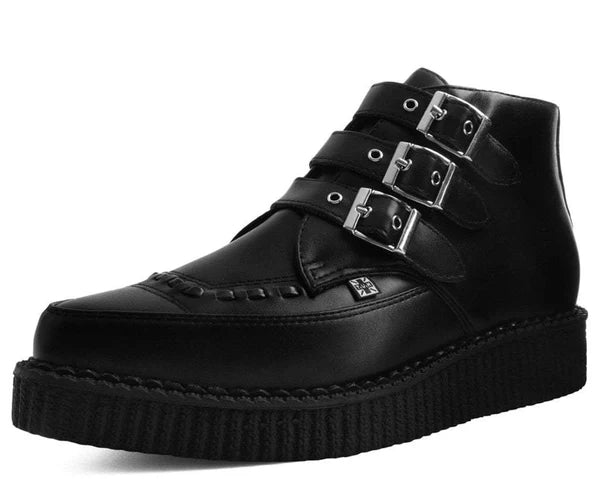 A9325 | Black 3-Buckle Pointed Creeper Boot | T.U.K (Vegan)