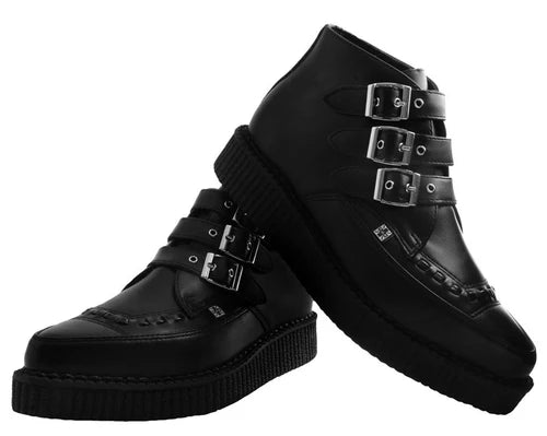 A9325 | Black 3-Buckle Pointed Creeper Boot | T.U.K (Vegan)