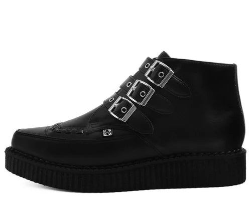 A9325 | Black 3-Buckle Pointed Creeper Boot | T.U.K (Vegan)