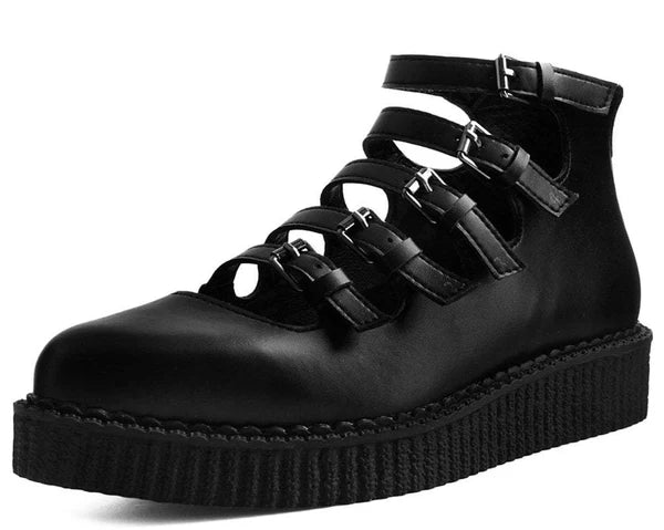 A9417L | Black Multi-Strap Pointed Mary Jane Creeper | T.U.K (Vegan)