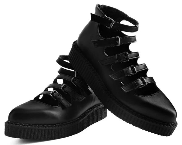 A9417L | Black Multi-Strap Pointed Mary Jane Creeper | T.U.K (Vegan)