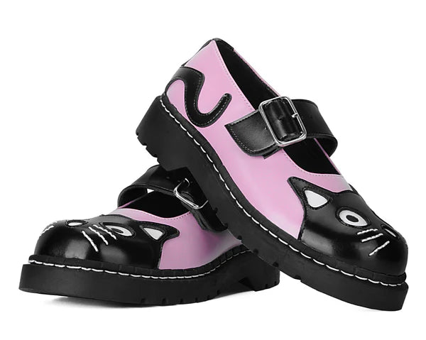 T2344 | Pink-Black Kitty Mary Jane | T.U.K (Leather)