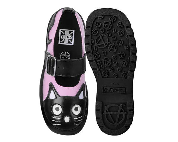 T2344 | Pink-Black Kitty Mary Jane | T.U.K (Leather)