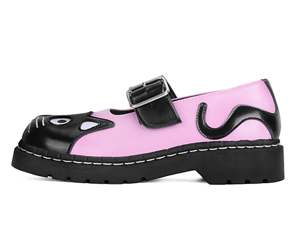 T2344 | Pink-Black Kitty Mary Jane | T.U.K (Leather)