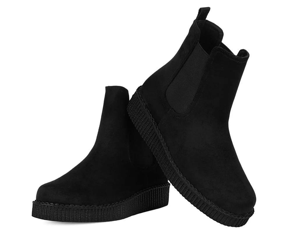 F3424L | Black Faux Suede Viva Low Chelsea Boot | T.U.K (Vegan)